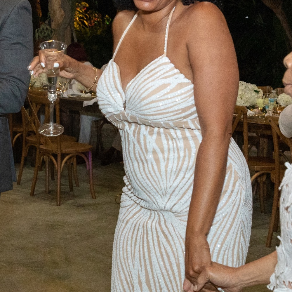 White and nude sequined mermaid gown